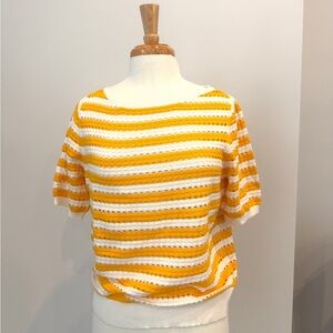 LOFT Yellow and White Striped Short Sleeve sweater